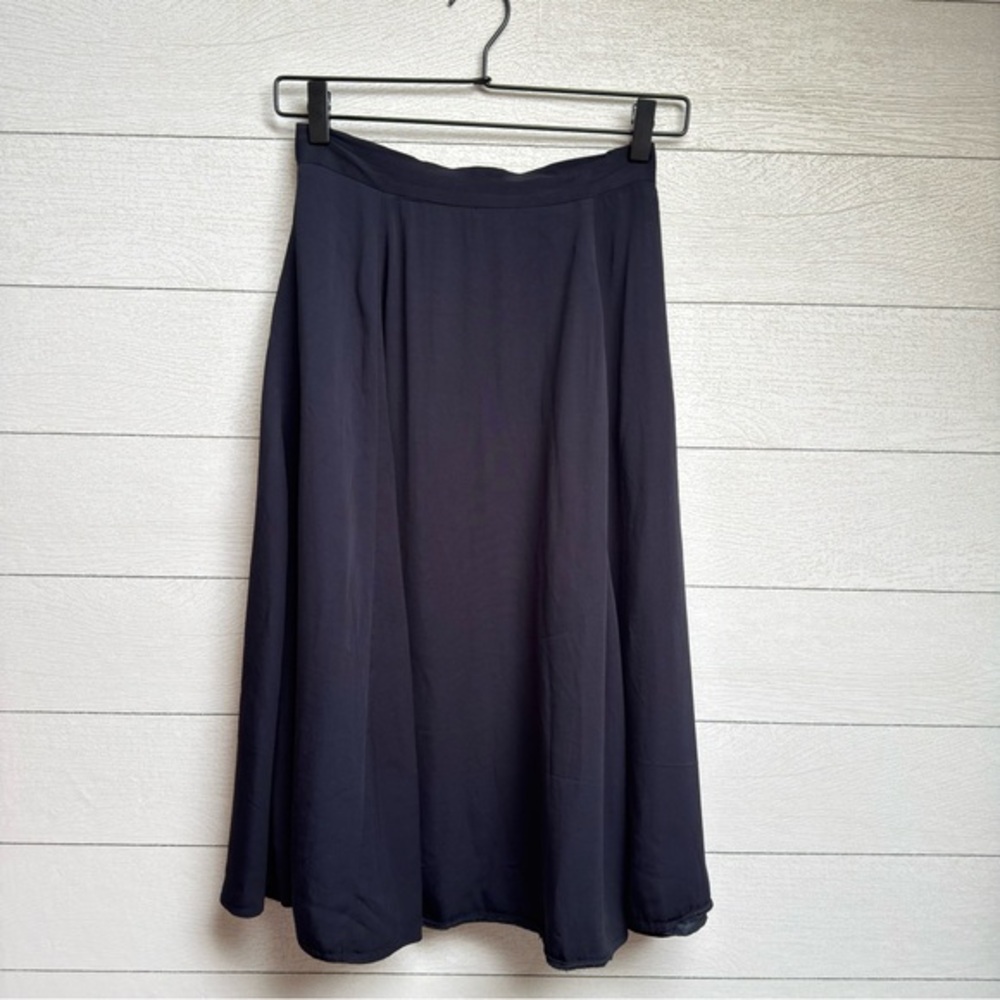 French Connection | Satin Navy Midi Skirt – Minimalist Parisian | Size 2 - Picture 1 of 11